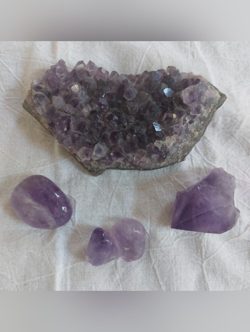 Natural Amethyst Crystal Collection - Geode Cluster & Tumbled Stones.